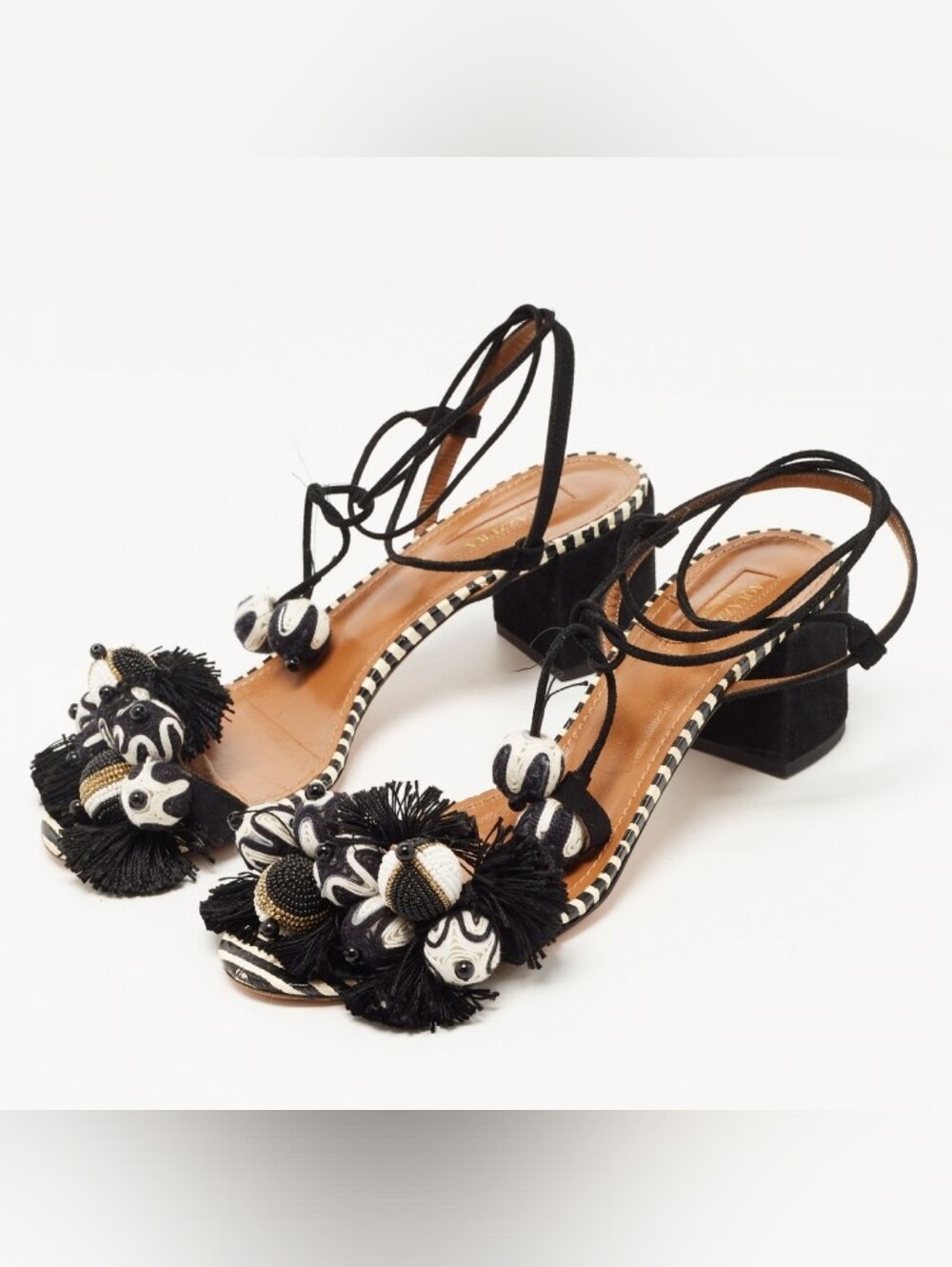 Aquazzura Tropicana Suede Block-Heel Sandals 50mm Size 37